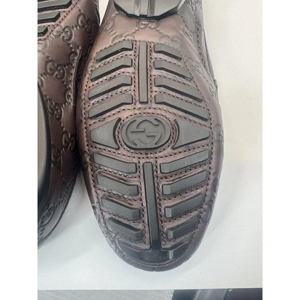 Gucci Guccissima Brown Leather‎ Driving Loafers Men EU 64G Made in Italy NEW